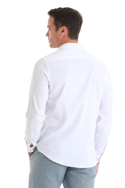 Beyaz Comfort Fit Düz Slim Yaka Uzun Kollu Gömlek - 6