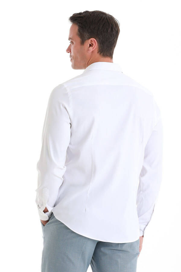 Beyaz Comfort Fit Düz Slim Yaka Uzun Kollu Gömlek - 6
