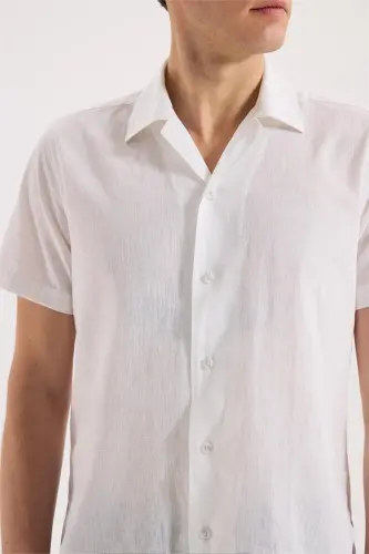 Beyaz Comfort Fit Klasik Yaka Kısa Kol Gömlek - 3
