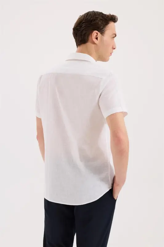 Beyaz Comfort Fit Klasik Yaka Kısa Kol Gömlek - 4