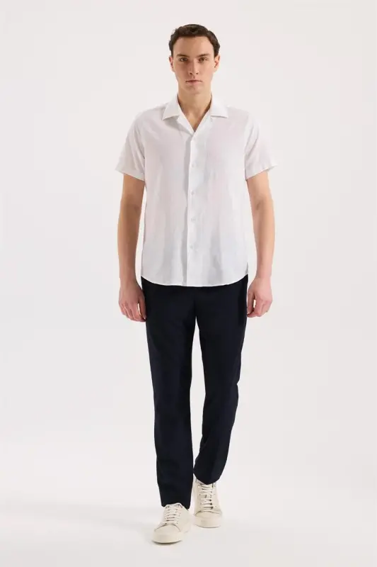 Beyaz Comfort Fit Klasik Yaka Kısa Kol Gömlek - JAKAMEN