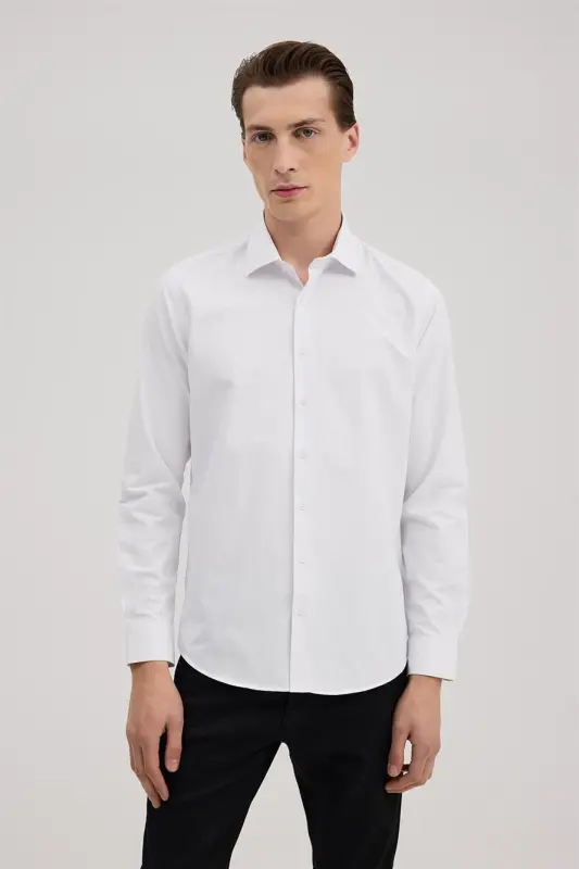 Beyaz Comfort Fit Pamuk Karışımlı Gömlek - 1