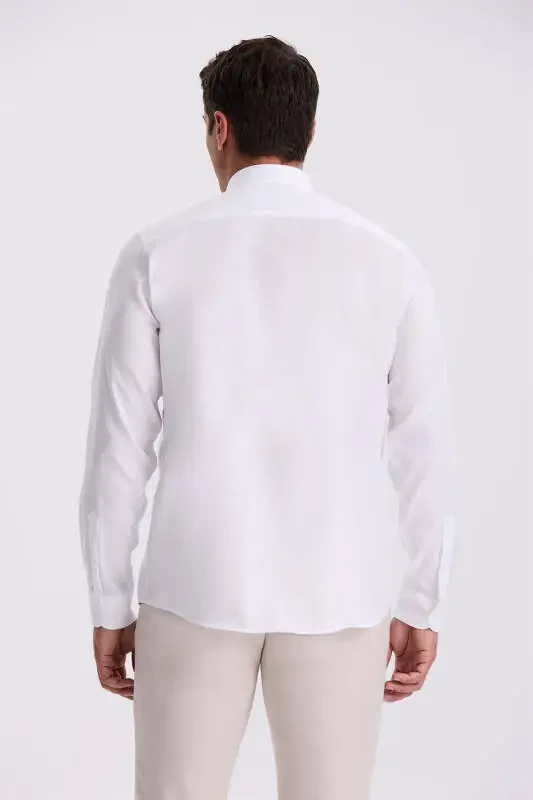 Beyaz Comfort Fit Ütü Gerektirmeyen %100 Pamuk Non İron Gömlek - 4
