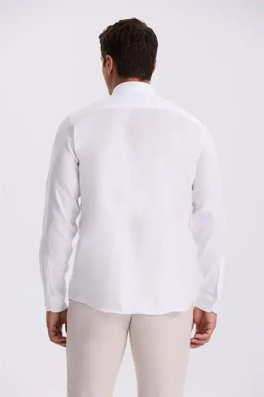Beyaz Comfort Fit Ütü Gerektirmeyen %100 Pamuk Non İron Gömlek - 4