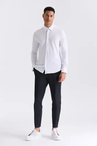 Beyaz Comfort Fit Yaka Düğmeli Gömlek - 2