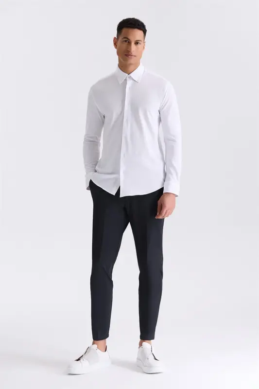 Beyaz Comfort Fit Yaka Düğmeli Gömlek - 2