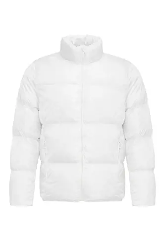 Beyaz Dik Yaka Kauçuk Şişme Mont-Beyaz - 7