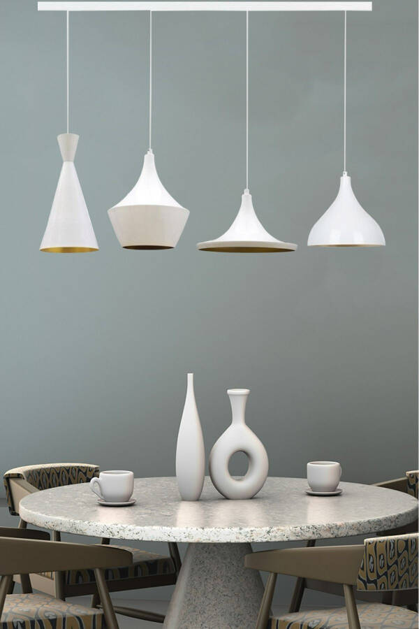 Beyaz Dörtlü Magna Avize Sarkıt Yemek Masaüstü Iç Mekan Pastane Ofis Dükkan Modern Restoran-Beyaz - 7