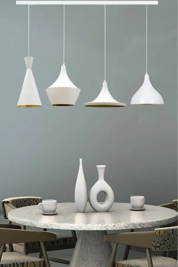 Beyaz Dörtlü Magna Avize Sarkıt Yemek Masaüstü Iç Mekan Pastane Ofis Dükkan Modern Restoran-Beyaz - 1