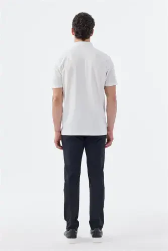 Beyaz Düğme Detaylı Slim Fit Polo Yaka T-Shirt - 4
