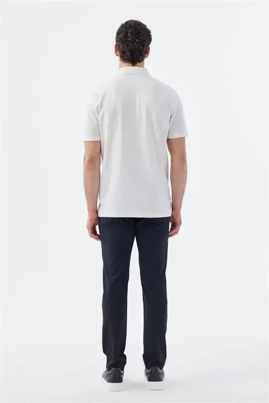 Beyaz Düğme Detaylı Slim Fit Polo Yaka T-Shirt - 4