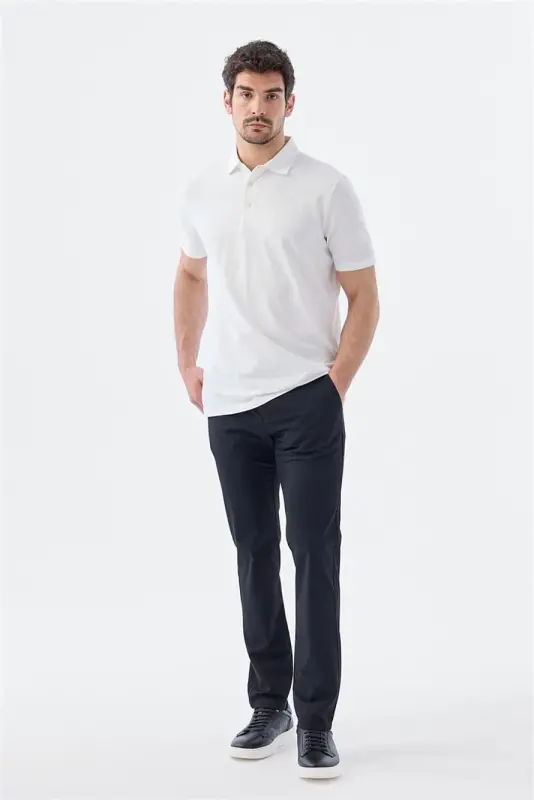 Beyaz Düğme Detaylı Slim Fit Polo Yaka T-Shirt - 2