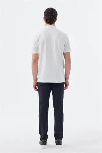 Beyaz Düğme Detaylı Slim Fit Polo Yaka T-Shirt - 4