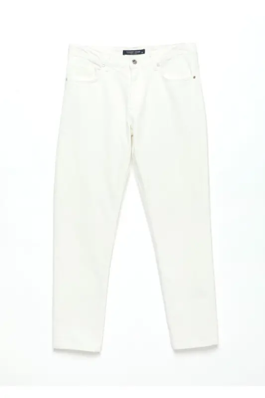 Beyaz Düz Regular Fit Denim %100 Pamuk Pantolon - Beyaz - 7