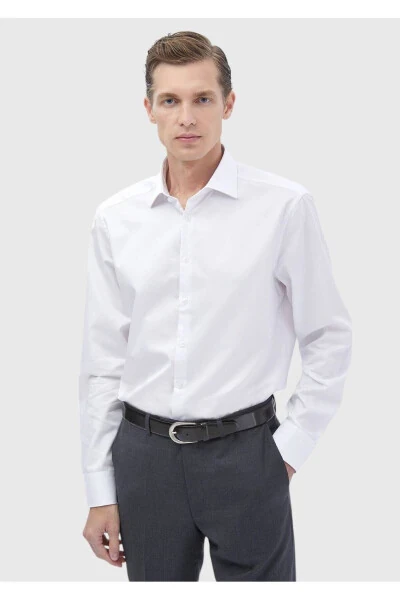 Beyaz Düz Regular Fit Dokuma Klasik %100 Pamuk Gömlek - Ramsey