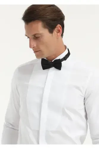 Beyaz Düz Regular Fit Duble Manşet Ata Yaka Smokin Gömlek - 3