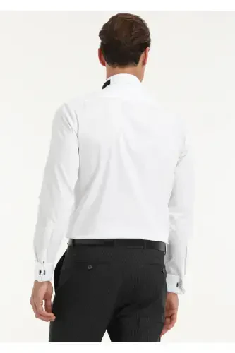 Beyaz Düz Regular Fit Duble Manşet Ata Yaka Smokin Gömlek - 4