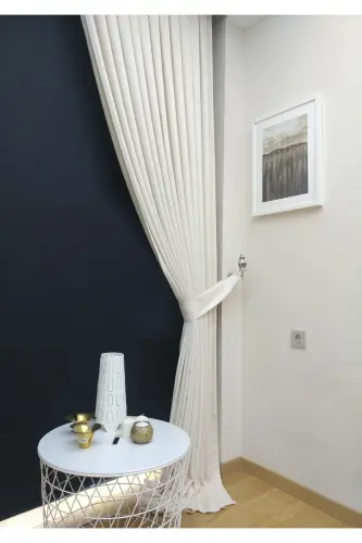 Beyaz Düz Renk Fon Perde, Pilesiz Düz Dikim, Ekstrafor Büzgü, Tek Kanat-Beyaz - 3