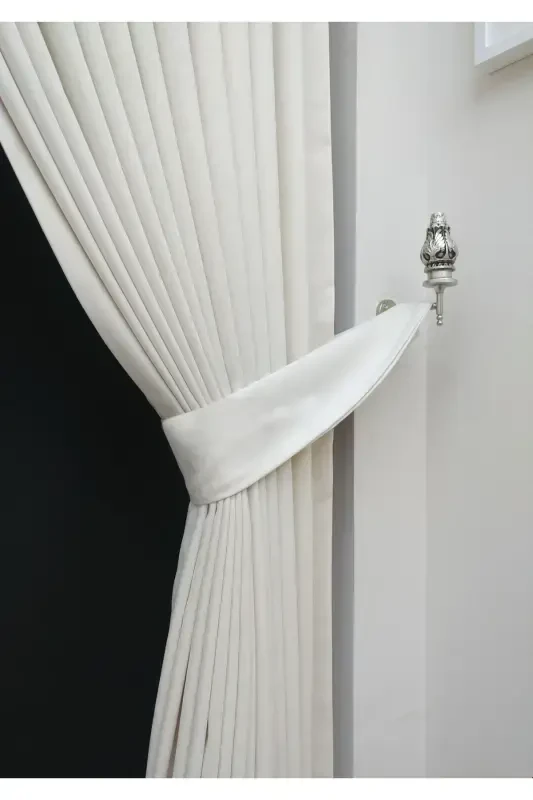 Beyaz Düz Renk Fon Perde, Pilesiz Düz Dikim, Ekstrafor Büzgü, Tek Kanat-Beyaz - 2