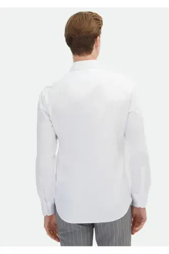 Beyaz Düz Slim Fit Dokuma Klasik %100 Pamuk Gömlek - 5
