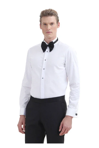 Beyaz Düz Slim Fit Duble Manşet Ata Yaka Smokin Gömlek - Ramsey (1)