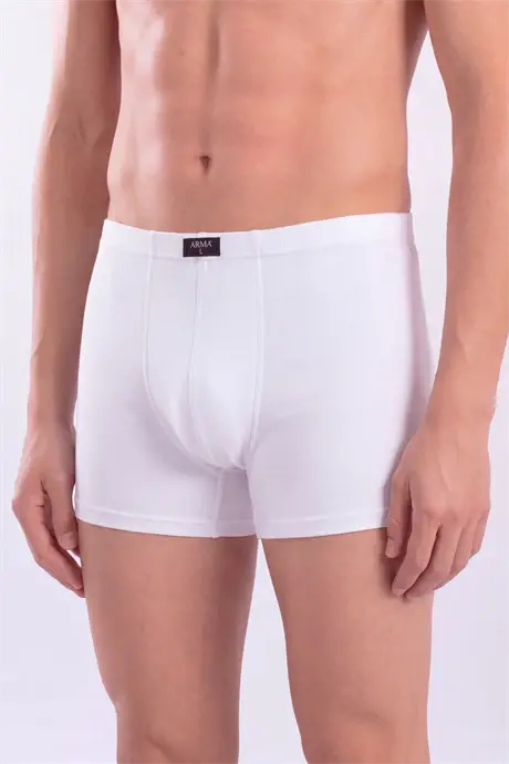 Beyaz Erkek Boxer Düz 3'lü Paket Pamuklu Likralı - 3