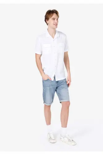 Comfort Fit Shirt Neck Düz Erkek Beyaz Kısa Kol Gömlek - 3