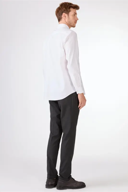 Beyaz Erkek Regular Fit Oxford Brent Düğmeli Yaka Uzun Kol Gömlek-BEYAZ - 3