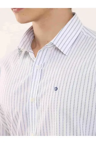 Beyaz Erkek Slim Fit Çizgili Brent Yaka Uzun Kol Gömlek - 5
