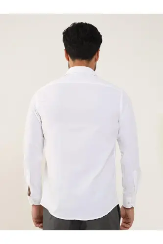 Beyaz Erkek Slim Fit Düz Klasik Yaka Uzun Kol Gömlek - BEYAZ - 5