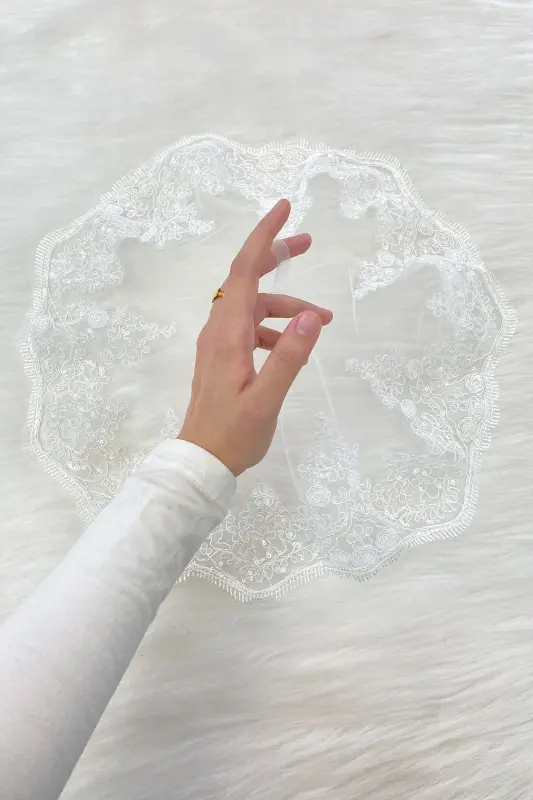 Beyaz Gelin Damat Halay Mendili, Işıl Işıl Güpürlü, Düğün Kına Gecesi Nedime Söz Nişan Bride - MENDİLTELKRMBEYAZ - 1
