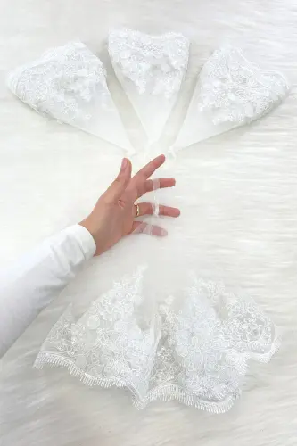 Beyaz Gelin Damat Halay Mendili, Işıl Işıl Güpürlü, Düğün Kına Gecesi Nedime Söz Nişan Bride - MENDİLTELKRMBEYAZ - 3
