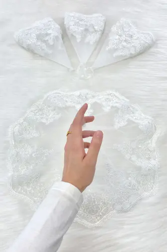Beyaz Gelin Damat Halay Mendili, Işıl Işıl Güpürlü, Düğün Kına Gecesi Nedime Söz Nişan Bride - MENDİLTELKRMBEYAZ - 4