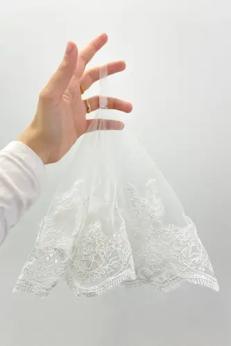 Beyaz Gelin Damat Halay Mendili, Işıl Işıl Güpürlü, Düğün Kına Gecesi Nedime Söz Nişan Bride - MENDİLTELKRMBEYAZ - 5