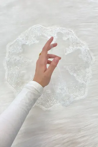 Beyaz Gelin Damat Halay Mendili, Işıl Işıl Güpürlü, Düğün Kına Gecesi Nedime Söz Nişan Bride - MENDİLTELKRMBEYAZ 