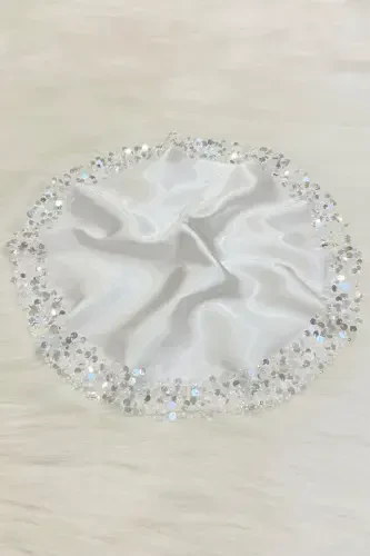 Beyaz Gelin Damat Mendili, Işıl Işıl Pul Detaylı Düğün Halay Nedime Söz Nişan Kına Sünnet Mendil-MENDİLIŞILMODELBEYAZCE - 3