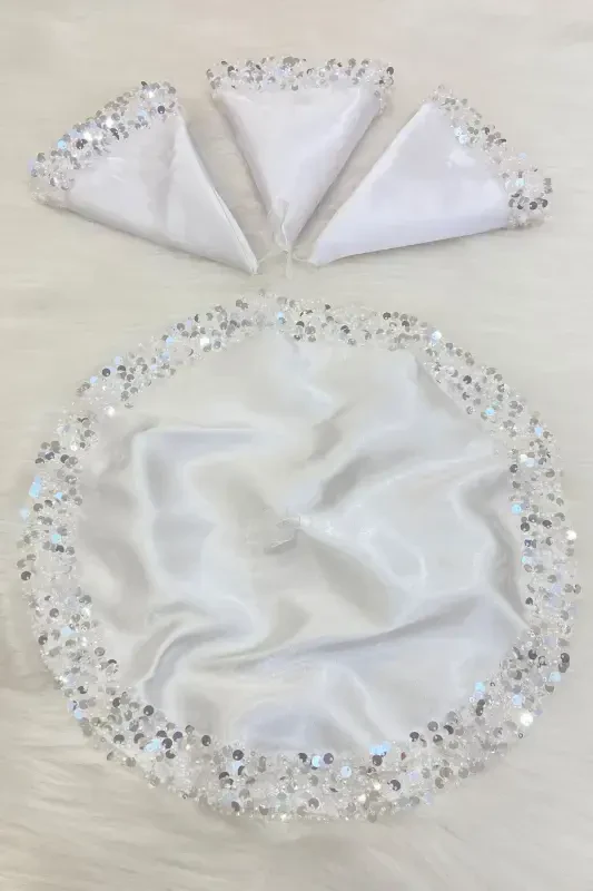 Beyaz Gelin Damat Mendili, Işıl Işıl Pul Detaylı Düğün Halay Nedime Söz Nişan Kına Sünnet Mendil-MENDİLIŞILMODELBEYAZCE - 5