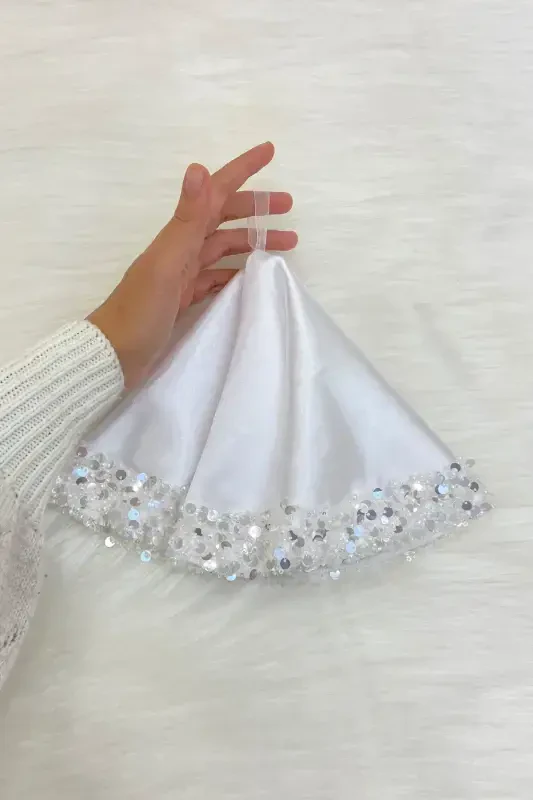 Beyaz Gelin Damat Mendili, Işıl Işıl Pul Detaylı Düğün Halay Nedime Söz Nişan Kına Sünnet Mendil-MENDİLIŞILMODELBEYAZCE - 6