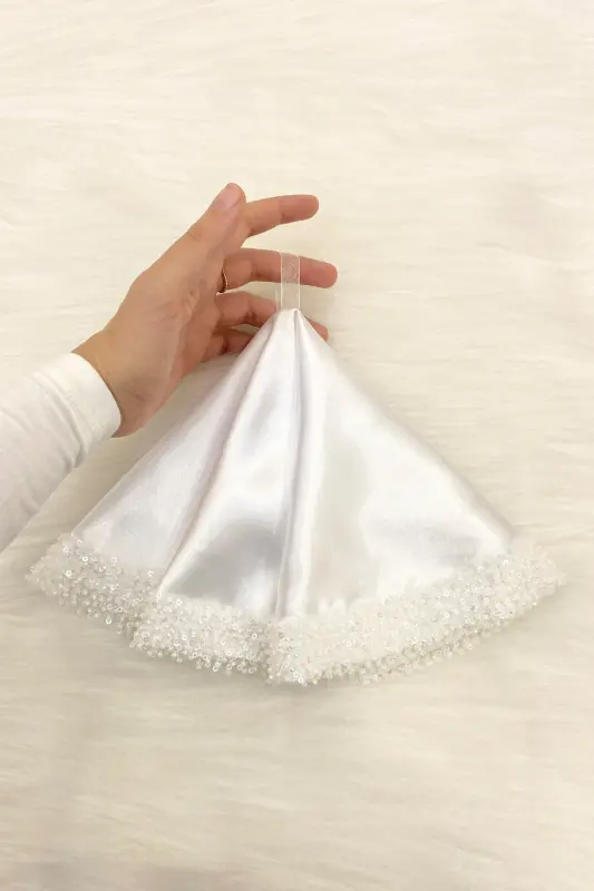 Beyaz Gelin Damat Mendili Pullu, Halay El Mendili, Düğün Kına Sünnet Söz Nişan Bride Bekarlığa - ORKİDESATENMENDİLBEYAZ - 2