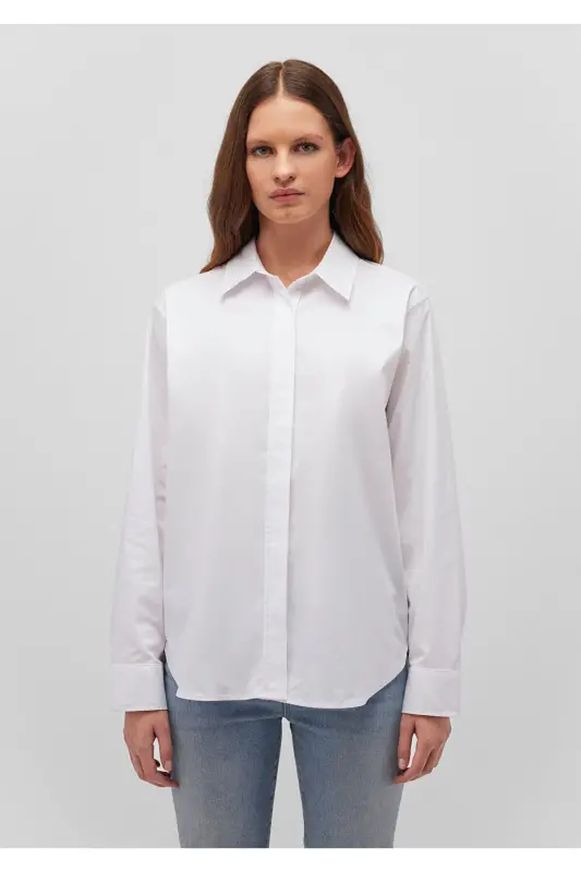 Beyaz Gömlek Loose Fit / Bol Rahat Kesim 1210943-620 - Beyaz-620 - 4