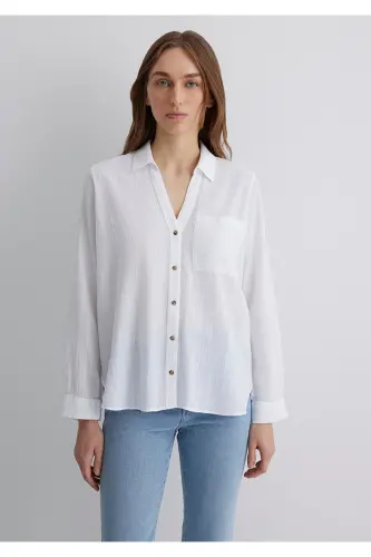 Beyaz Gömlek Loose Fit / Bol Rahat Kesim 1211114-620 - Beyaz-620 - 1
