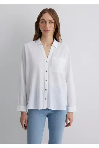 Beyaz Gömlek Loose Fit / Bol Rahat Kesim 1211114-620 - Beyaz-620 - 3