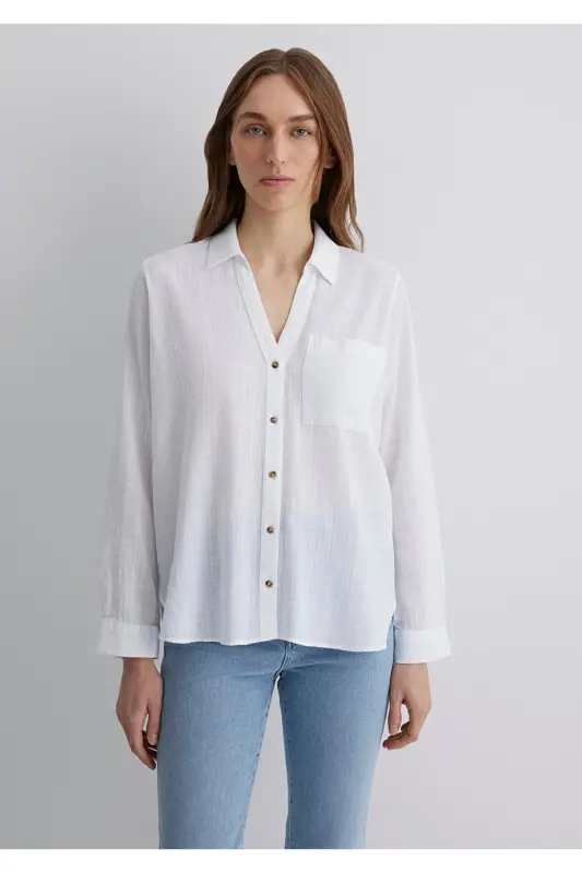 Beyaz Gömlek Loose Fit / Bol Rahat Kesim 1211114-620 - Beyaz-620 - MAVI