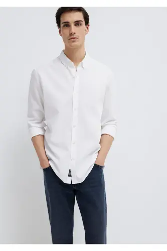 M Logo Nakışlı Beyaz Gömlek Slim Fit / Dar Kesim 0211192-620 - Beyaz-620 