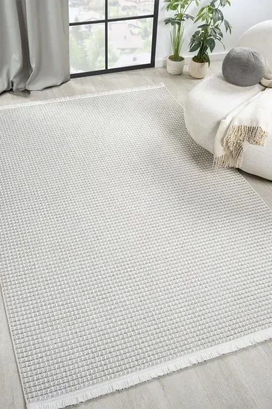 Beyaz Gri Yumuşak Dokulu Halı Kilim Salon Mutfak Koridor Yolluk Dokuma Makine Halısı 0014-Açık Gri - 2