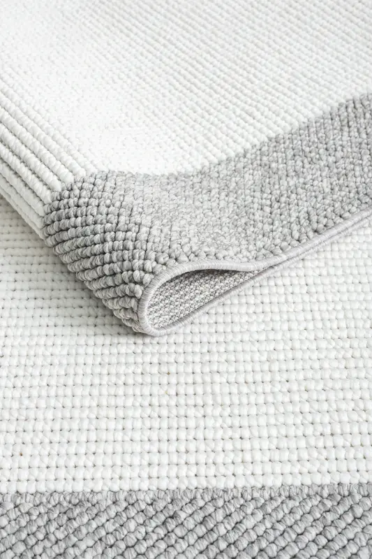 Beyaz Gri Yumuşak Dokuma Halı Bordürlü Salon Mutfak Koridor Yolluk Dokuma Makine Halısı OO20-Beyaz 843 - 2