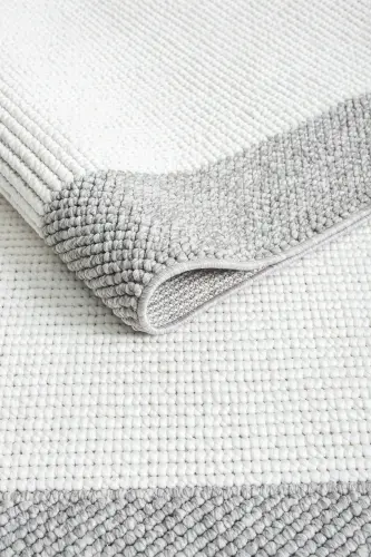 Beyaz Gri Yumuşak Dokuma Halı Bordürlü Salon Mutfak Koridor Yolluk Dokuma Makine Halısı OO20-Beyaz 843 - ELIZ HOME (1)