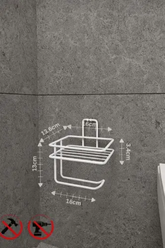 Beyaz Güçlü Yapışkanlı Raflı Tuvalet Kağıtlığı - Delme Gerektirmez, Banyo Düzenleyici-Beyaz - 4