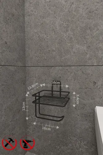 Beyaz Güçlü Yapışkanlı Raflı Tuvalet Kağıtlığı - Delme Gerektirmez, Banyo Düzenleyici-Beyaz - 5