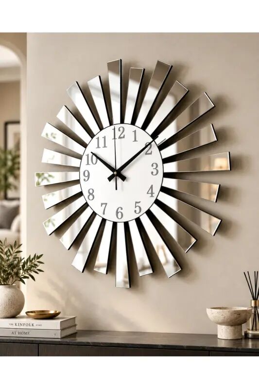 Beyaz Gümüş Aynalı Pleksi Piyano Model Sayılı Ev Yılbaşı Hediyelik Duvar Saati - Beyaz - Gri - AA SHOP